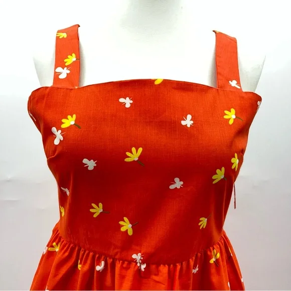 NEW Vintage 80s 18 Midi dress Orange Floral 0947 A-line fit and flare butterfly - Picture 3 of 14